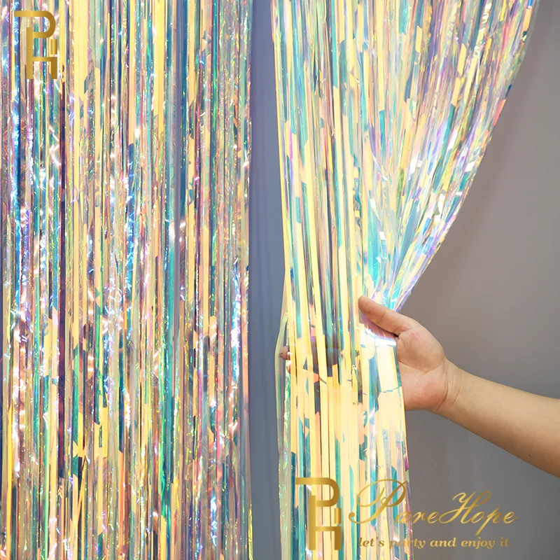 Gorgeous Party Backdrop Curtains Iridescent Tinsel Foil Fringe Birthday Wedding Decoration Baby Shower Anniversary Decor Drapes