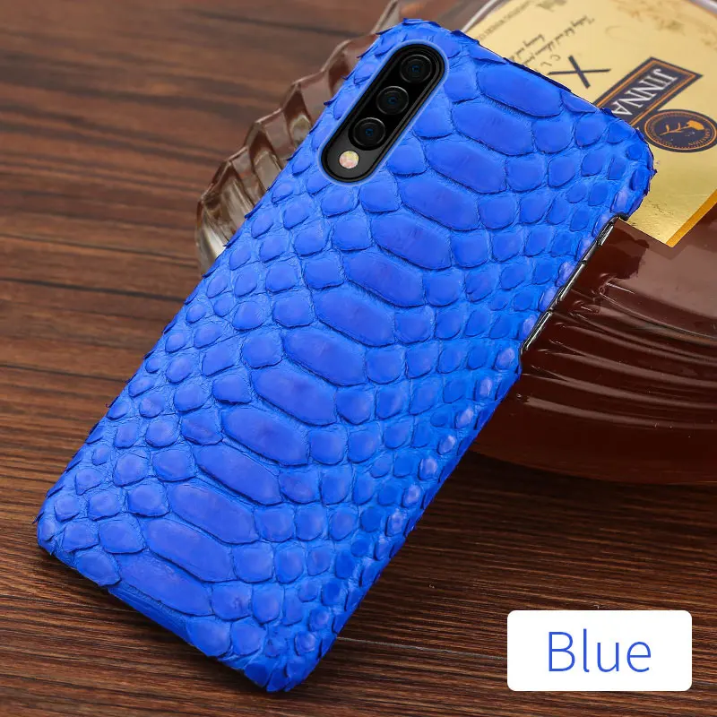 Натуральной кожи питона чехол для телефона для samsung galaxy a50 a70 a30 a40 a8 a7 S10 S7 S8 S9 plus Note 10 Snakeskins Чехлы для задней панели - Цвет: Синий