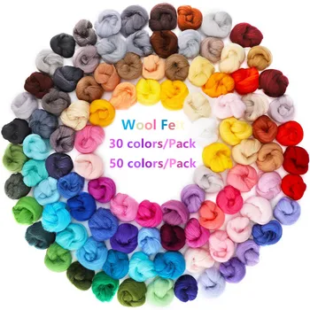 

50 Colors Wool Felt Soft Roving Wool Fibre for Needle Felting & Wet Felting DIY Doll Needlework Handcraft Accessories