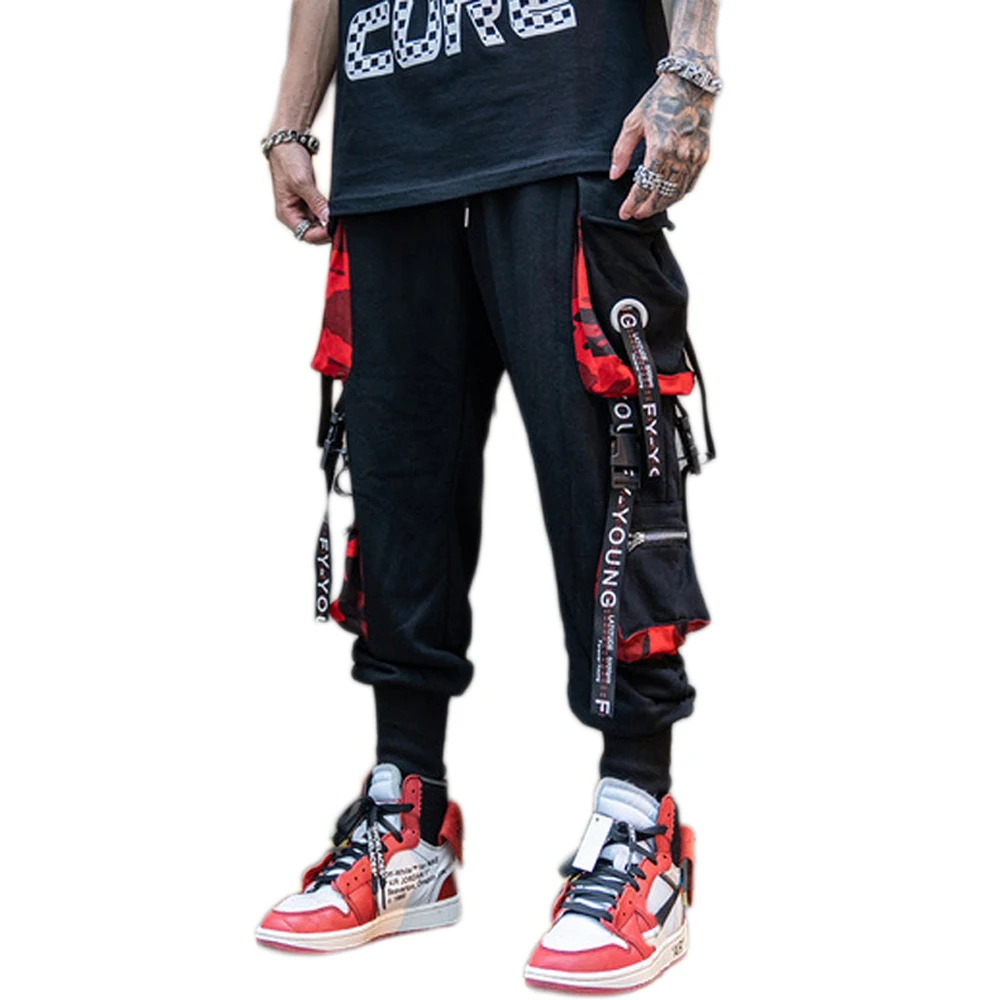 GODLIKEU Hip Hop Joggers Men Letter Ribbons Cargo Pants Pockets Tactical Casual Male Trousers Sweatpants Sport Streetwear | Мужская