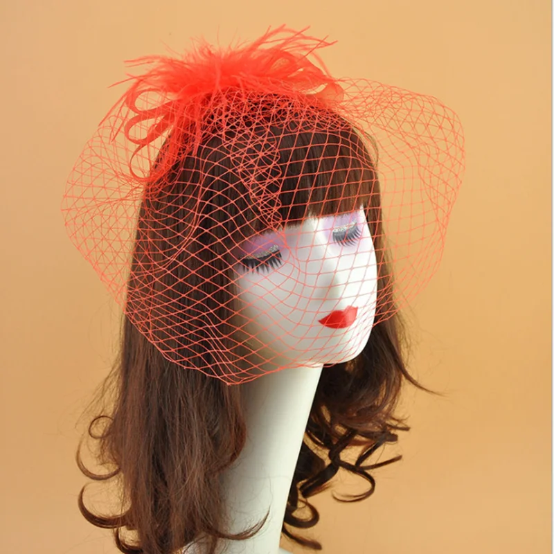 Wedding Bridal Hats white birdcage Veil Fascinators headpiece party Hat corsage Elegant Tulle With Feather And Imitation Pearls