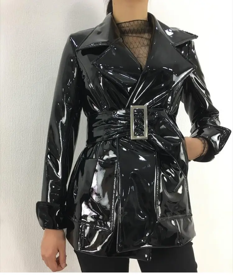 Крутые Куртки из искусственной кожи для женщин, свободный пояс, ветровка, пальто, Тренч, тонкая куртка