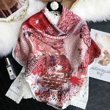 

100% Pure Mulberry-Silk Scarf 110*110 Silk Square Scarfs Large Silk Scarf Hand Rolled Edges Women'S Scarves 110cm Forest deer