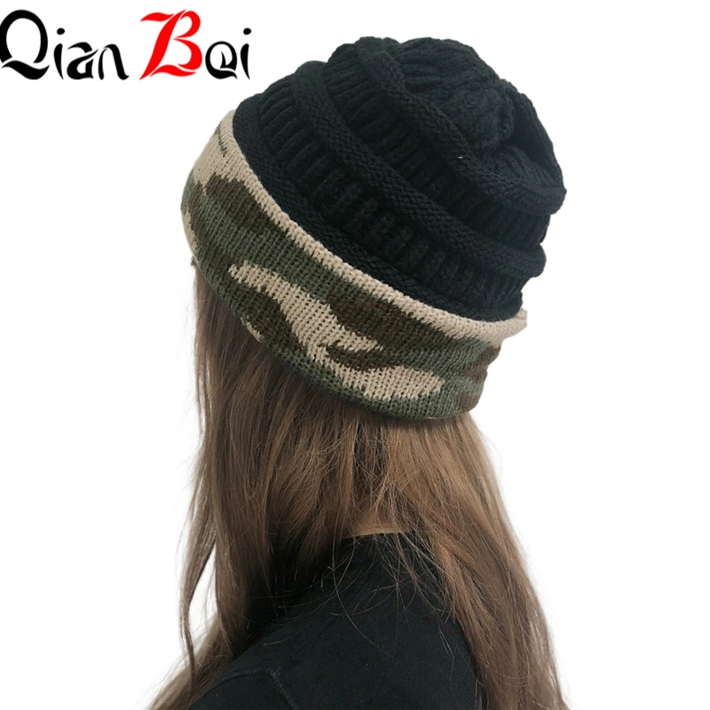 QianBei 6 шт./партия Модная вязаная женская зимняя женская шапка утолщенная теплая Женская эластичная шапка
