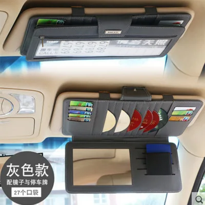 27 Pockets Sun Visor Sunshade Organizer Sleeve Holder Clips Car CD DVD Holder 10 Disc Storage Case Auto Accessories Double Layer - Название цвета: Серый