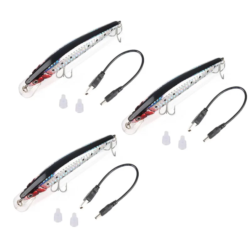 USB Перезаряжаемый мигающий светодиодный светильник, подергивающиеся рыболовные приманки, электрическая живительная Вибрирующая рыболовная приманка - Цвет: 3PCS