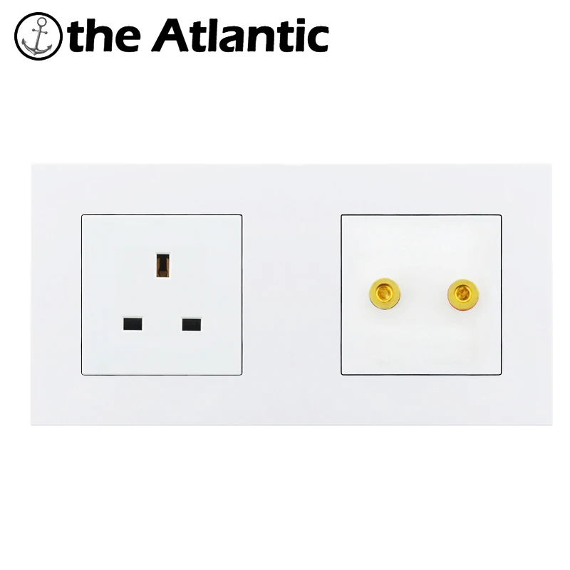 Atlectric UK Standard Plug Socket Power Electrical Outlet Sound Speaker Audio Jack Double Socket Plastic Panel