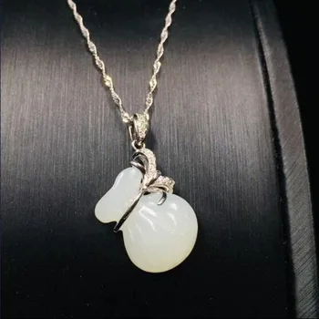 

Natural 925 Silver Hotan White Jade Purse Pendant Fashion Jewelry Carved Amulet Gifts for Women Men