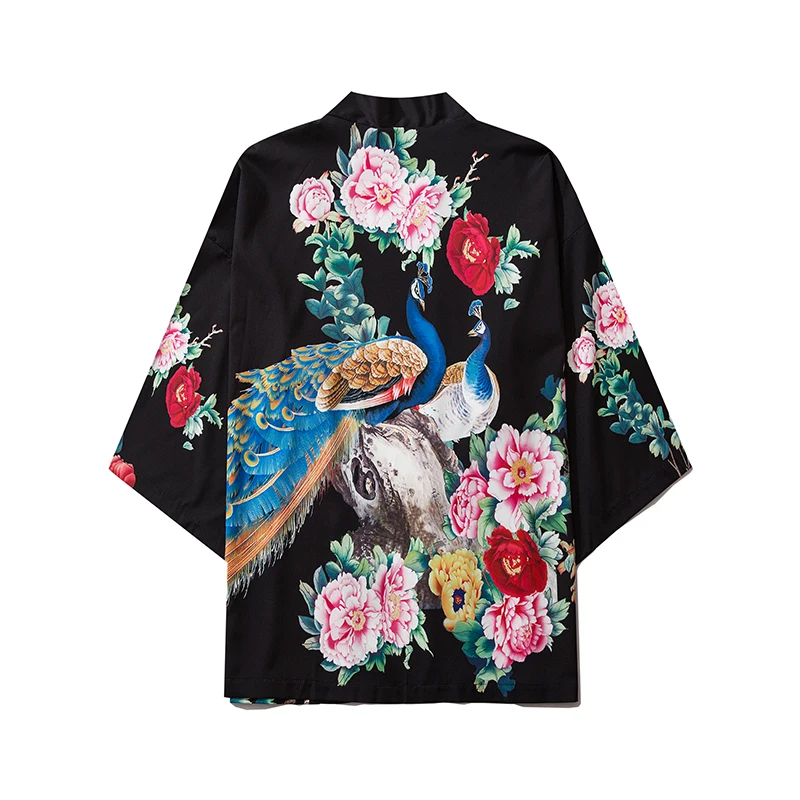 Harajuku Kimono Cosplay Japanese Chinese Style Street Fashion Male and Women Cardigan Blouse Top Haori Obi Asian Clothes