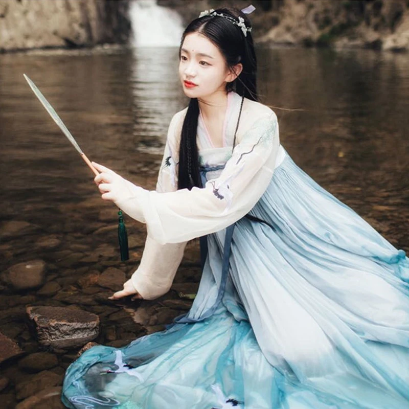 Hanfu Для женщин китайское платье древней китайской костюм сказочной принцессы Тан Костюм Традиционный Hanfu Национальный, этнический стиль платье SL1232