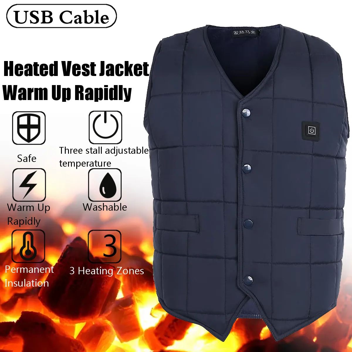 

Heating Vest Washable Usb Charging Heating Warm Vest Control Temperature Outdoor Camping Hiking Golf