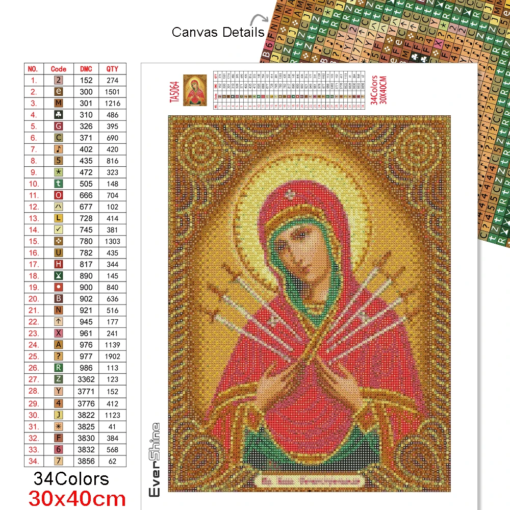 5D DIY Diamond Painting Religion Full Drill Square Diamond Mosaic Cross Stitch Embroidery Portrait Needlework,diamond painting