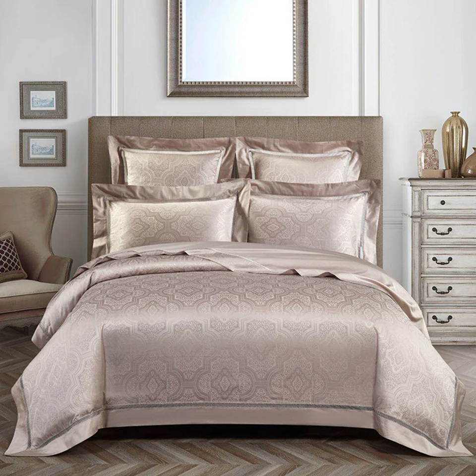 Free Shipping Pure Color Comforter Bedding sets Egyption Cotton Bedsheet Jacquard Quilt duvet Cover 4pcs Article bed sheet