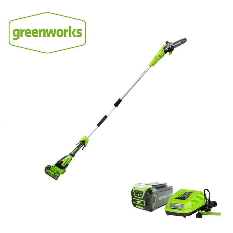 New Style Greenworks 40V 8-inch Brushles Motor Cordless Pole Saw PS40B00 Max 500w 2.7m Pruner garden comb battery and charger