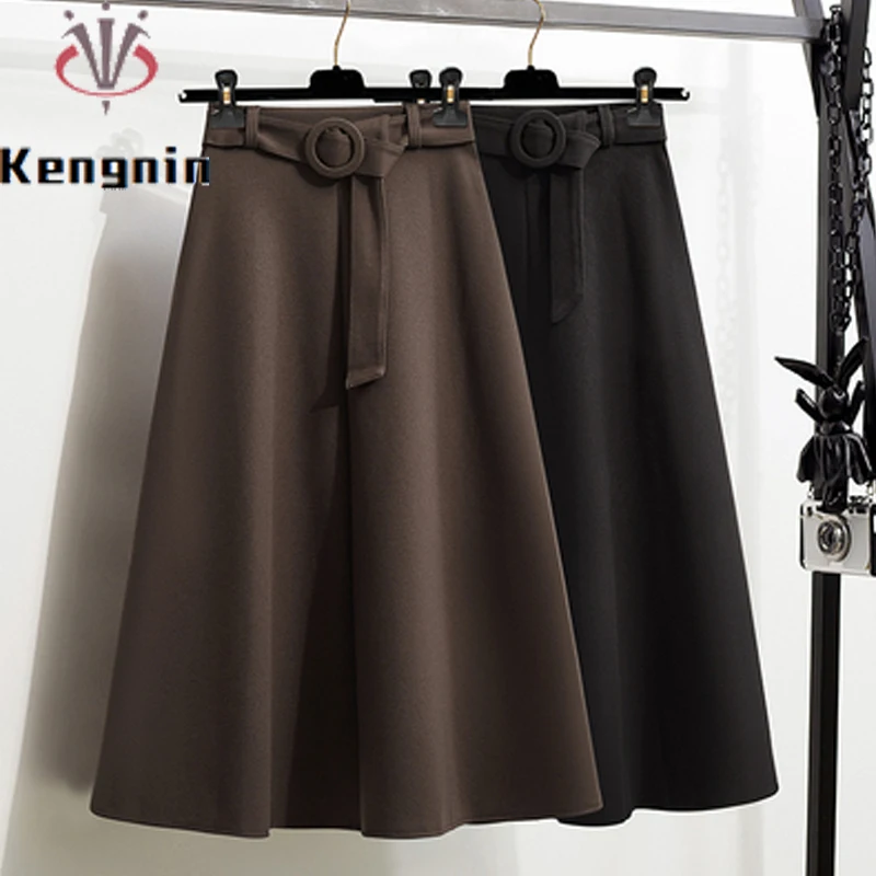

Осенне-зимние женские юбки с завышенной талией, миди-длинные юбки, элегантная женская офисная юбка-трапеция для работы, плотная Женская юбка KE1991