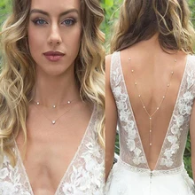 Rhinestone Inlaid Long Drop Bridal Back Necklace Lady Body Chain Wedding Jewelry New Chic