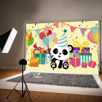 

Cartoon Panda Wall Photography Backgrounds Birthday Baby Shower Party Backdrop Studio Photo Props Wedding Decoration 3 Sizes