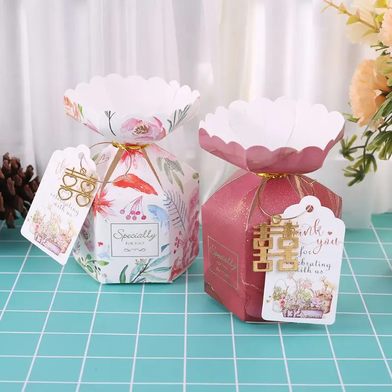 50 Sets Wedding Favor Party Sweets Candy Boxes with Tag Ring Pendant Baby Shower