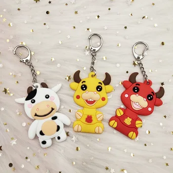 

2021 Year Of The Ox Keychain Cow Doll Silicone Keychain Cartoon Car Key Chain Bag Pendant Keyring New Gift