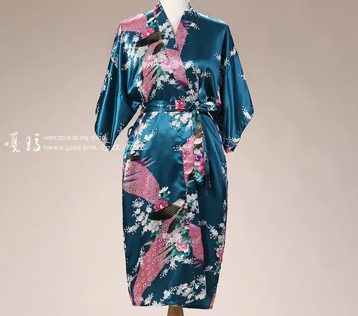 Owiter плюс Размеры S-XXXL для свадьбы, невесты, подружки невесты Robe шелковый атлас Пижама-халат для Для женщин кимоно с цветочным принтом пикантные Для женщин одежда для сна - Цвет: dark green