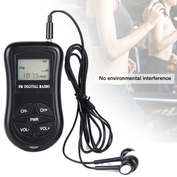 

Handheld Stereo Receiver Earphones Digital ABS Mini Black Radio Pocket LCD Display Battery Powered Portable FM