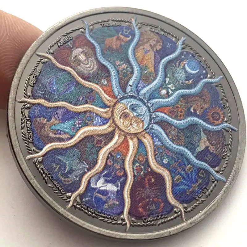 

Zodiac Painted Commemorative Coins Twelve Constellation Coins Sun God Collection Coin Gift Lucky Challenge Coin