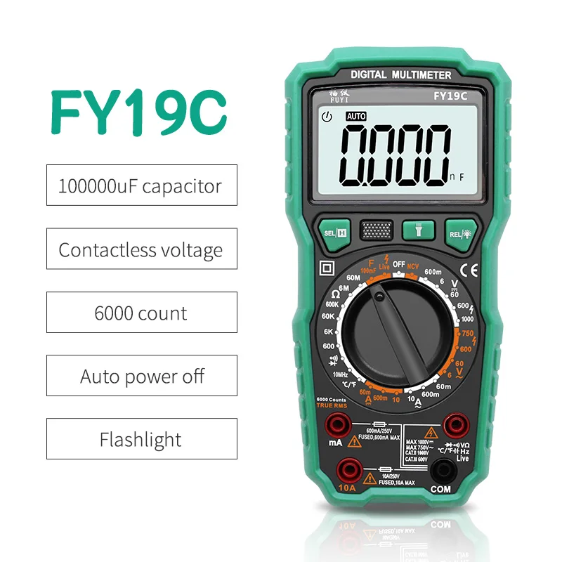 

FY19C multi-function multimeter digital high precision electric universal table intelligent anti-burning capacitor meter 100MF