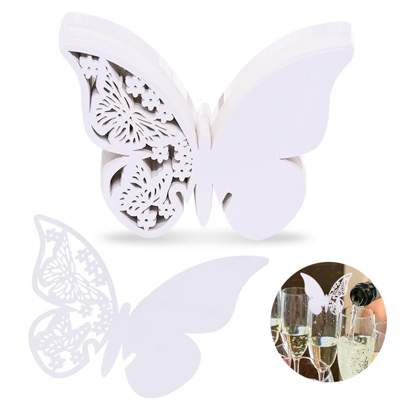 ZIRAN 50 Pezzi a Forma di Farfalla Segnaposto Matrimonio Festa di Compleanno Bicchiere da Vino Decorazioni Farfalla Cup Card Viola 