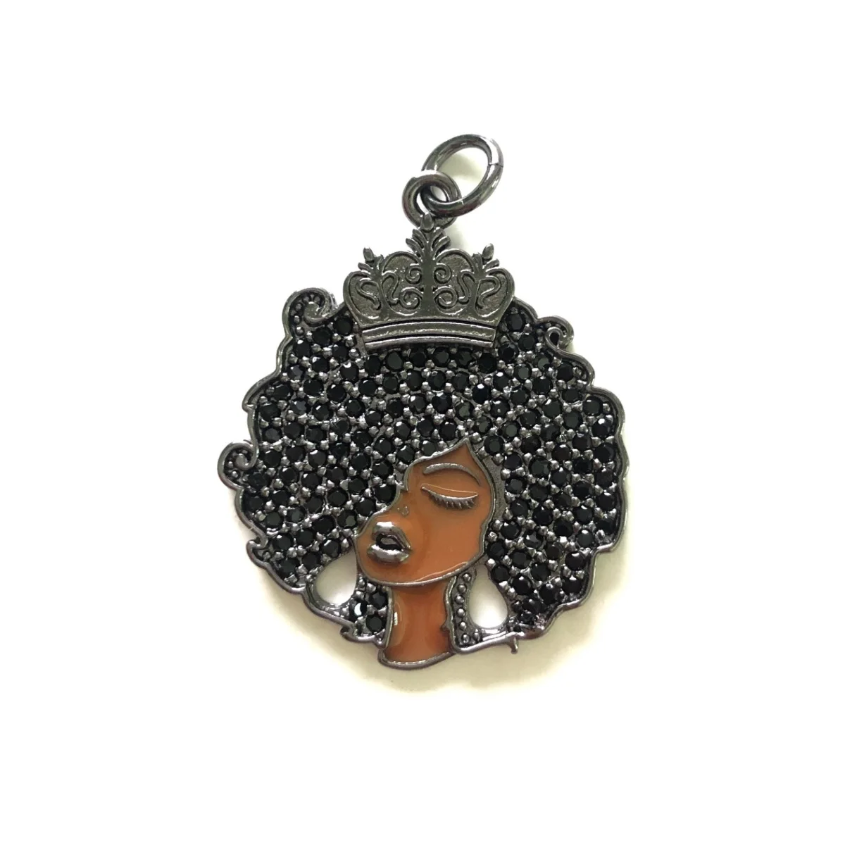 5pcs Cubic Zirconia Paved Afro Queen Charm Black Girl Pendant Women Bracelet Necklace Making Bling Jewelry DIY Accessory Supply