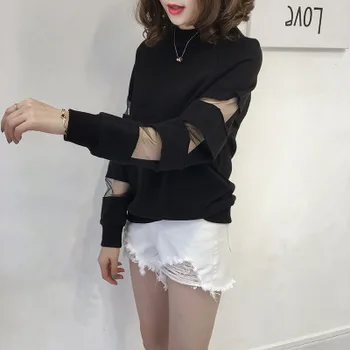 

Lace hollow round neck sweater women's sweater red