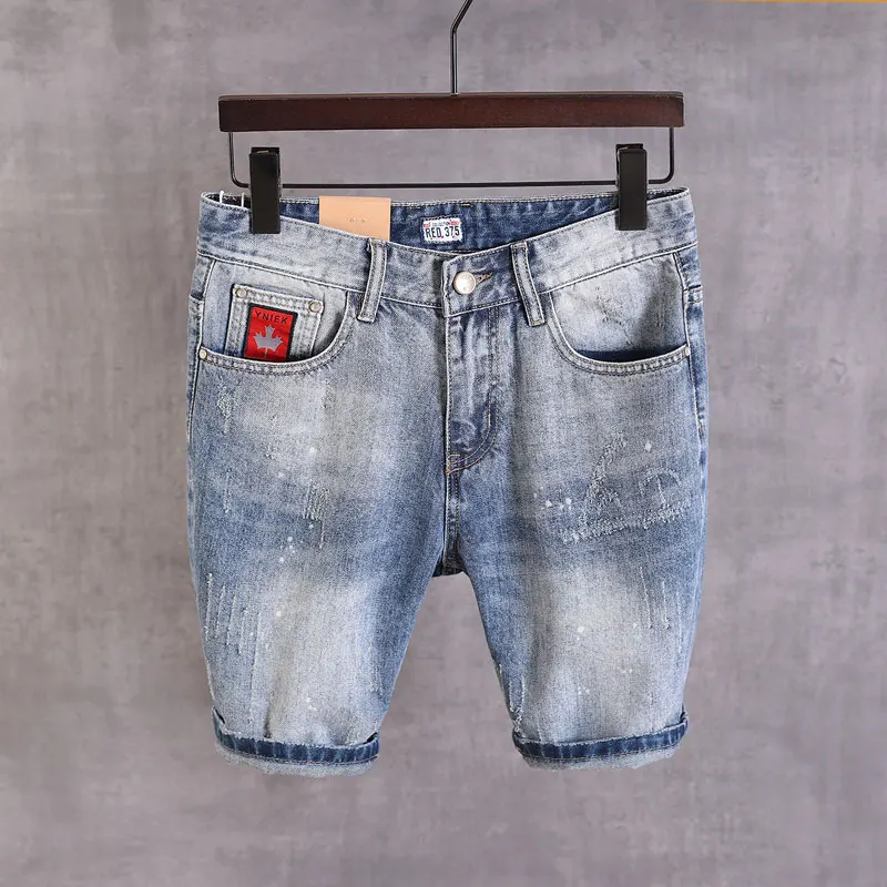 

2020 Summer Fashion Men Jeans Retro Light Blue Scratch Ripped Shorts Jeans Straight Fit Newly Designer Denim Shorts Hombre