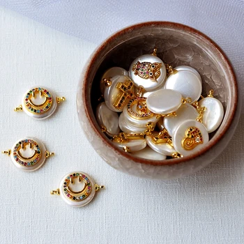 

DIY Smiley Connectors Supplies Cubic Zirconia Charms Shell Pearls Connectors Accessories For Women Earrings Bracelet Making