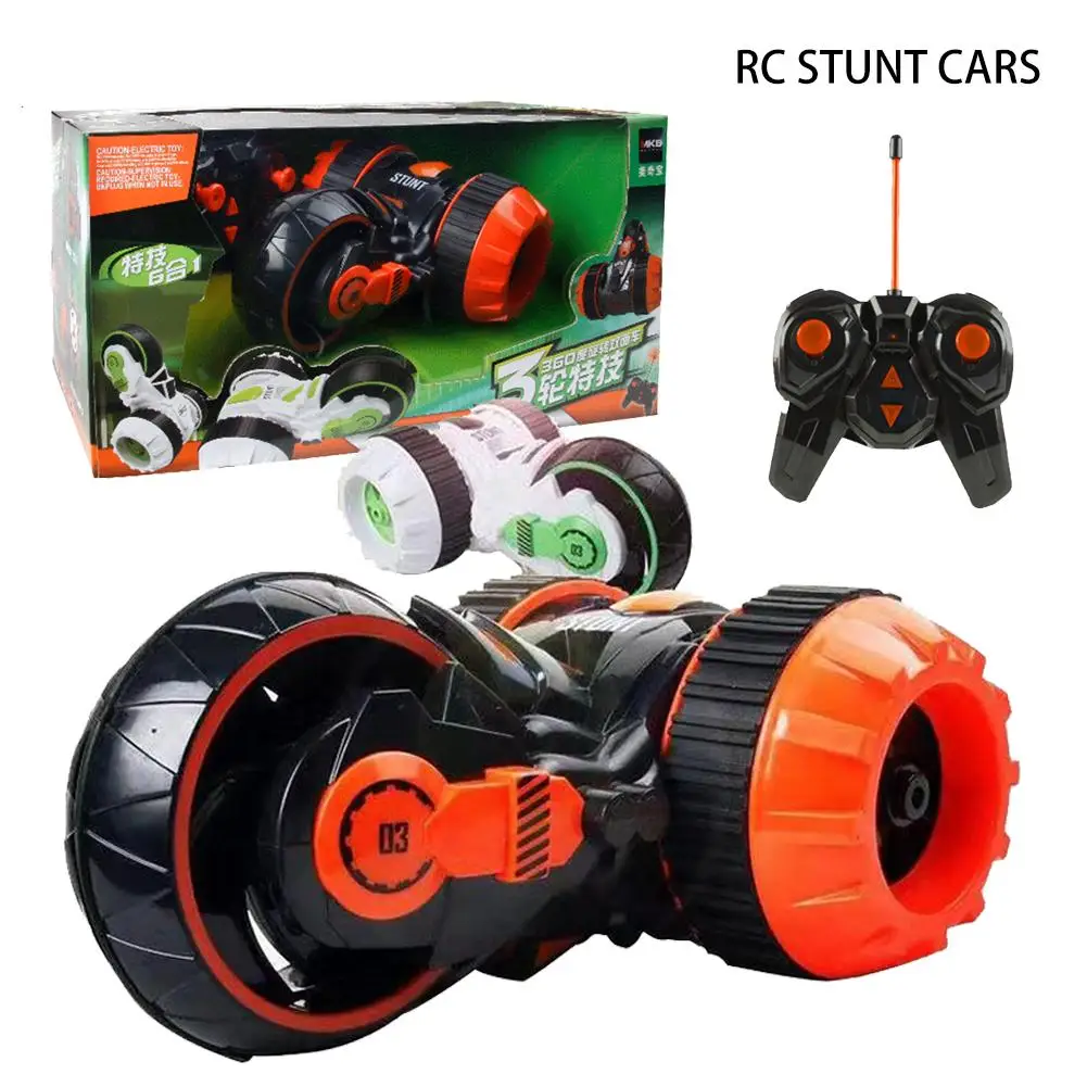 

RC Stunt Car Toy Double Shake High Speed LED 360 Degree Flips Rolling Tumbling RC Car Model 3 Wheeled Stunt Racing Car Toy