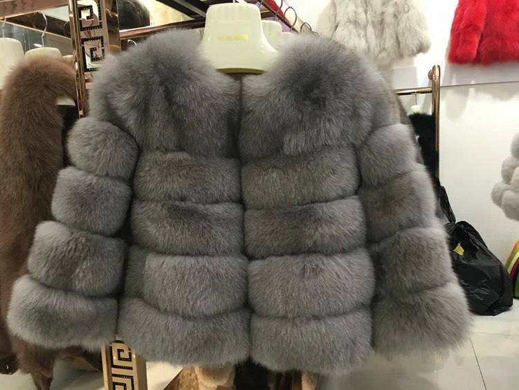 Gray Хорошая цена натуральный Лисий Мех Женское пальто зимнее теплое мягкое большое меховое модное пальто Высокое качество - Цвет: Gray