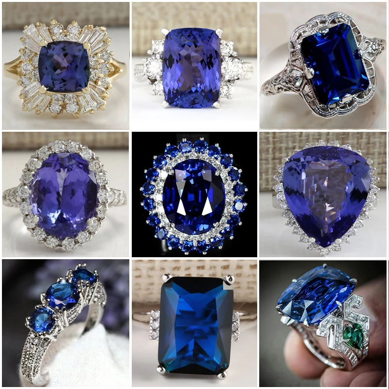 Роскошный бренд, большой голубой камень, кольцо, очаровательное ювелирное изделие для женщин, CZ обручальные кольца, обещающее обручальное кольцо для мужчин, Женские аксессуары O4K104
