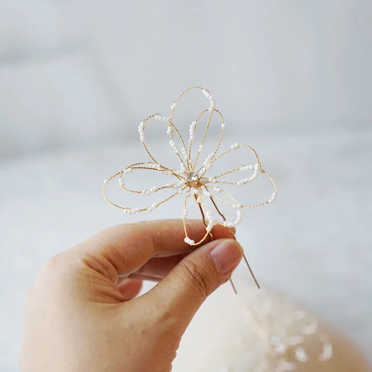 Bridal Jewelry Flower Floral Headpieces Headdress Pearl Hair Clips Pins for Women Girl Bridesmaids Bride Wedding