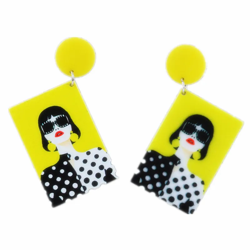 

Colorful Figure Pattern Painting Printing Acrylic Earrings For Women Girls Geometric Square Long Earrings Pendant Jewelry Gifts
