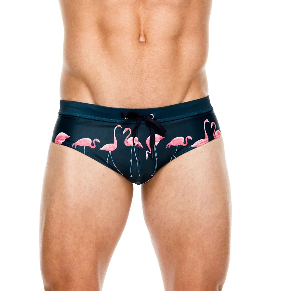 

2019 Swimwear Sexy Mens Swim Suits Gay Pouch Flamingo Print Summer Triangular Mens Swim Briefs Men Swimwear trunks