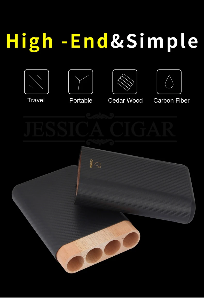 COHIBA карбоновый чехол для сигар для путешествий на открытом воздухе из кедрового дерева Humidor кожаная коробка для сигар портативный держатель для 4 сигар W/Подарочная коробка