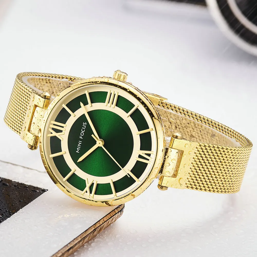 

MINIFOCUS Luxury Brand Gold Women Watches Waterproof Ultra Thin Quartz Clock Mesh Strap Simple Design Classic Dress Ladies Watch