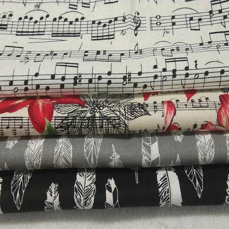 25x24cm 4pcs Quality Black White Music Note Grey Feather Printed Cotton Fabric Bundle Small Size Sewing Patchwork Decor | Дом и сад