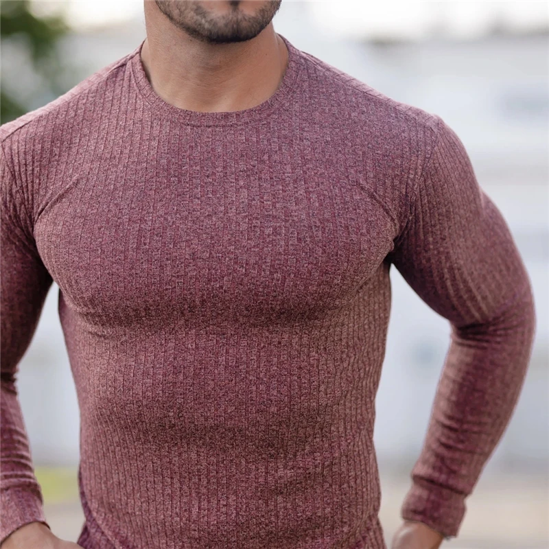 Frühling Mode Oansatz Pullover Männer Elastizität Streifen Gestrickte Pullover Männer Solide Sport Pullover Männlichen Herbst Slim Fit Strickwaren – Detail 4