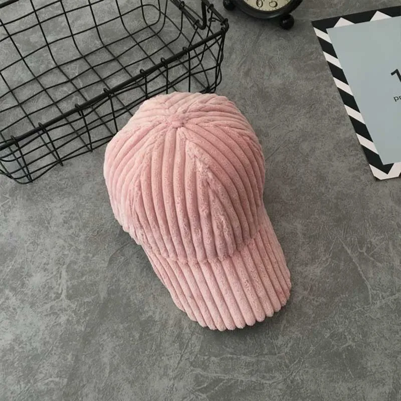 pink Модная зимняя однотонная плотная Вельветовая бейсболка, женская зимняя плюшевая утолщенная Студенческая теплая Кепка - Цвет: pink