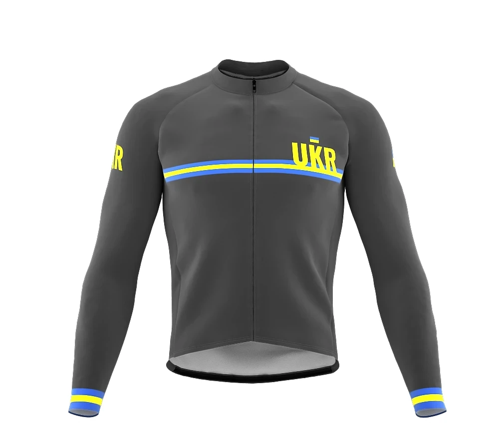 Ukraine Gray Cycling Jersey Winter Thermal Fleece Men Long Sleeve