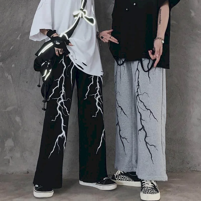 Men's casual pants dark lightning print 