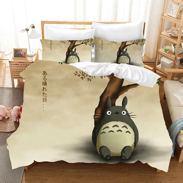 Juego de ropa de cama de dibujos animados My Neighbor Totoro para niños, decoración del edredón de lino, juegos de funda nórdica, individual, tamaño Queen y - AliExpress
