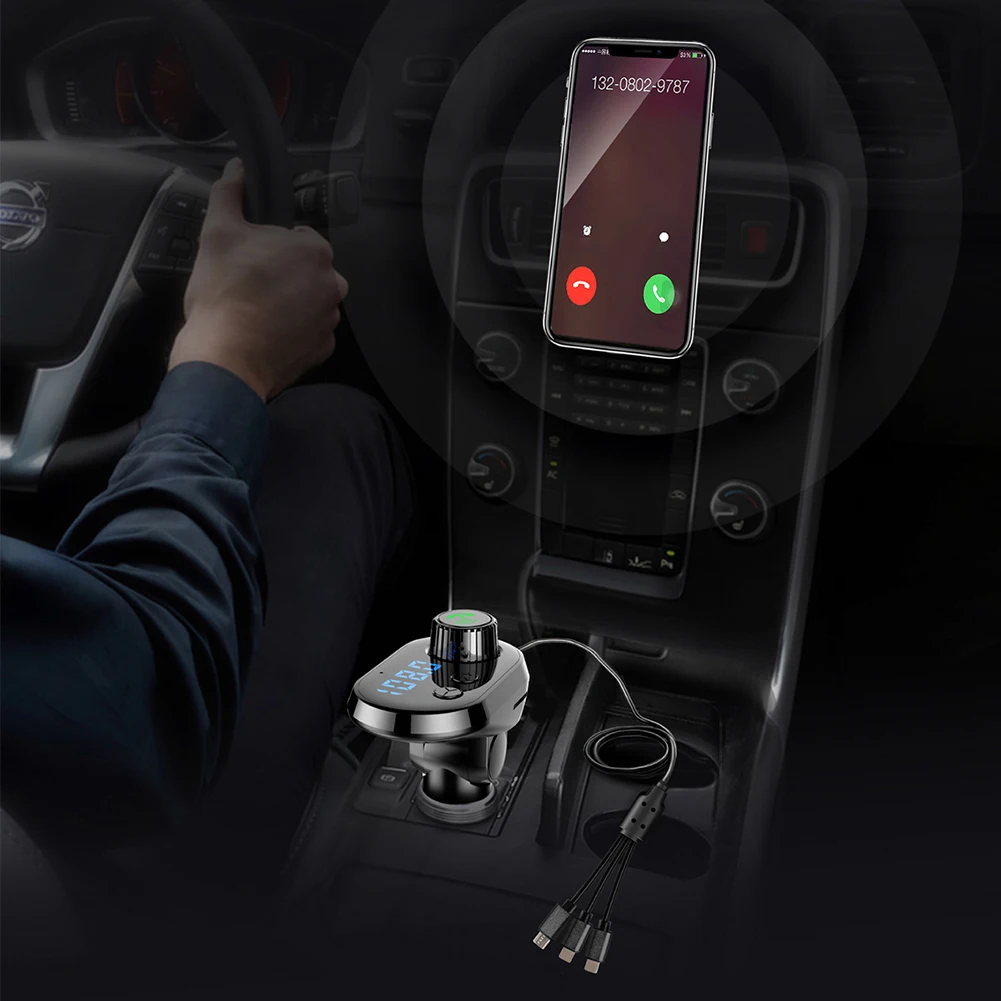 Автомобильный MP3-плеер беспроводной громкой связи Bluetooth V5.0 автомобильный fm-передатчик сенсорный экран USB с двумя выходами высокого качества