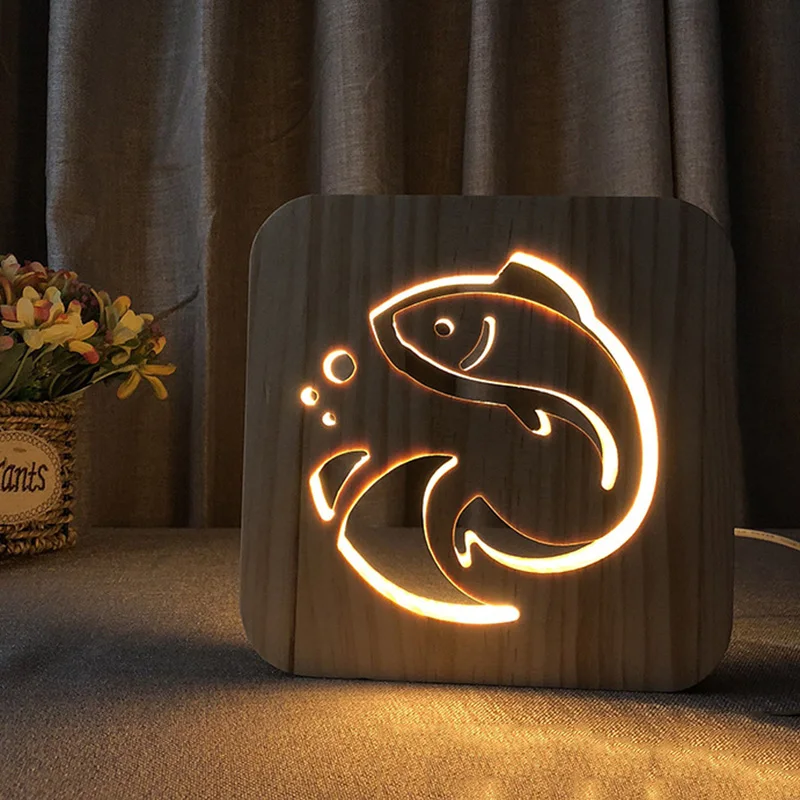 Деревянный светодиодный ночник в форме животных 3D USB заряжающаяся настольная лампа украшение для спальни CLH@ 8