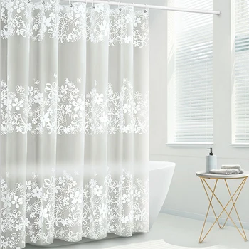 

Eforcurtain Elegant White Floral Shower Curtain Liner PEVA Design for Bathroom Shower and Bathtubs Semi Transparent for Home Use