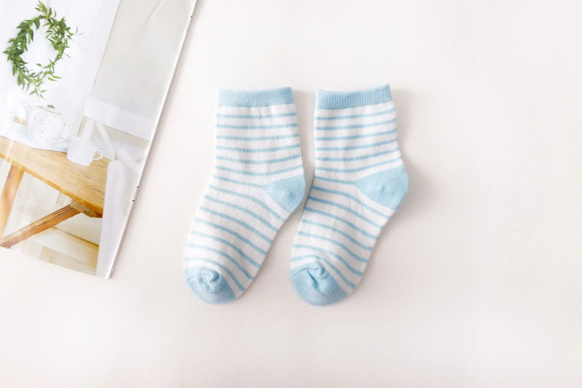 Spring New Style Children's Socks Cartoon Bear Sky Blue a Swell Cotton Breathable Sweat Absorbing Children's Socks